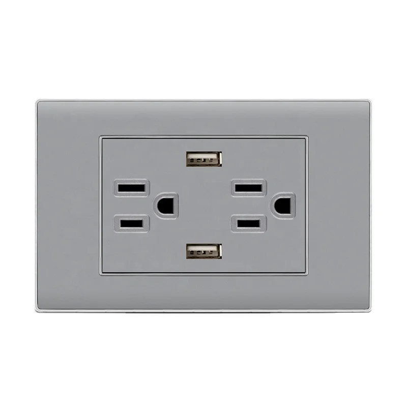 Us standard USB socket white gold brushed gold 15A with 2.1A 3.1A wall dark panel mount connector