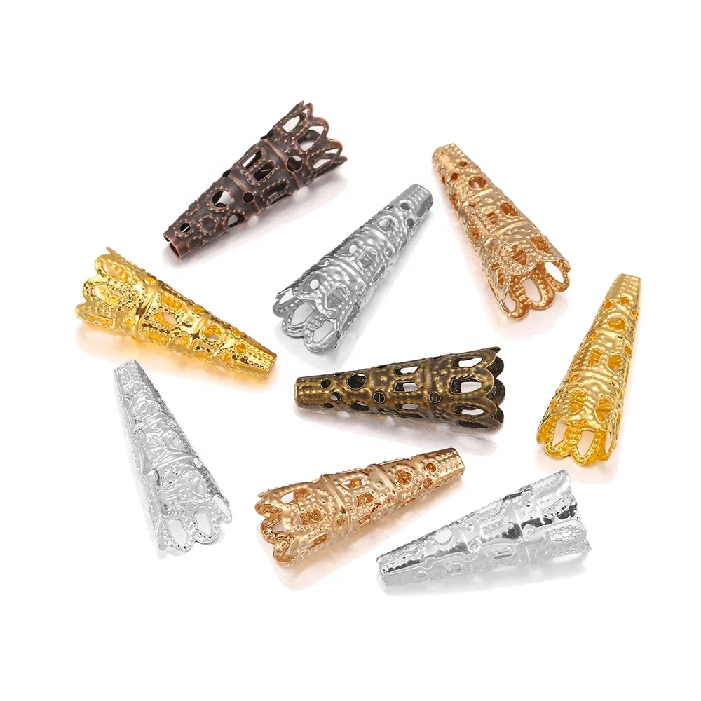 
50pcs 8x23mm Flower Torus Shape Alloy Beads Caps Ancient Charms Hollow Out Bugle Filigree Bead End Cap For Jewelry Making 