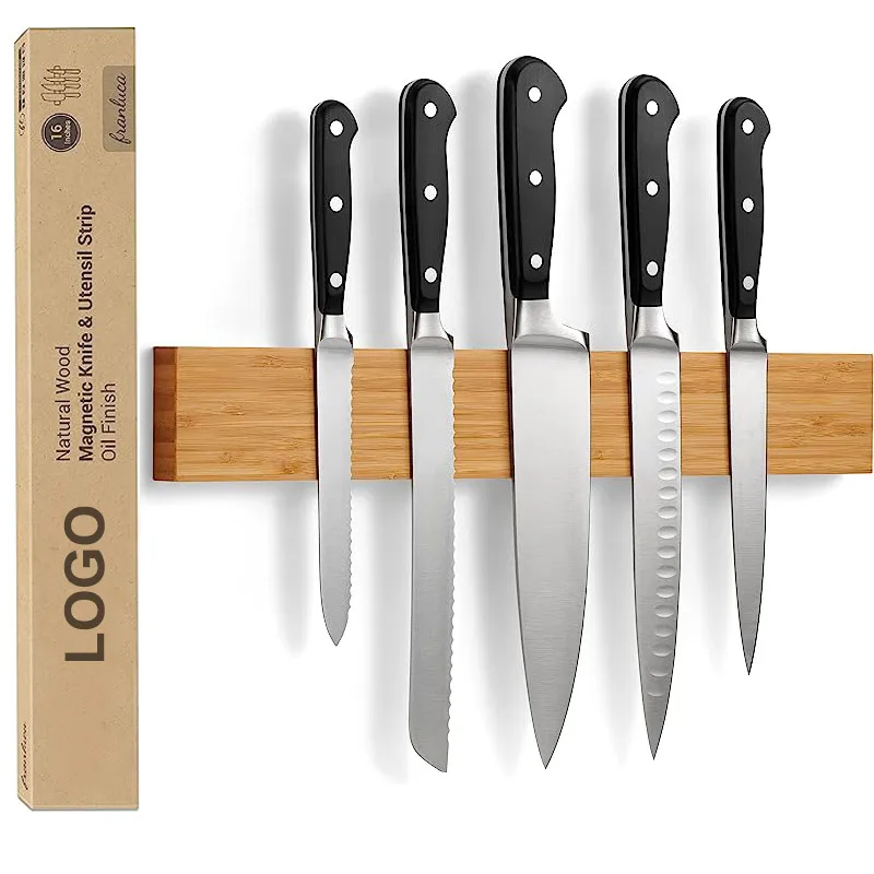 Eco Friendly Wall Mounting Kitchen Premium Wood Tool Wooden Magnetic Knife Strip Holder Rack Extra Strong 16 Inch Morden
