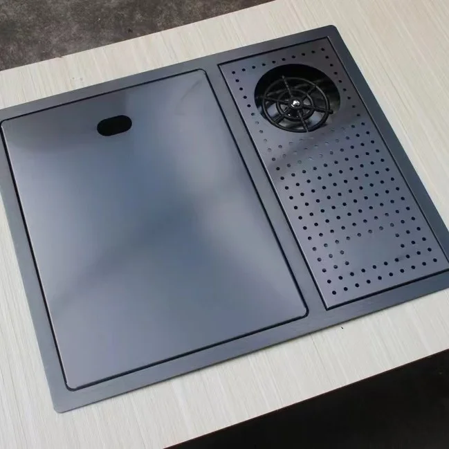 New Trend black Hidden kitchen Bar Counter Sink Cover Concealed Single Kitchen Small Size sink Stainless Sink With cup washer