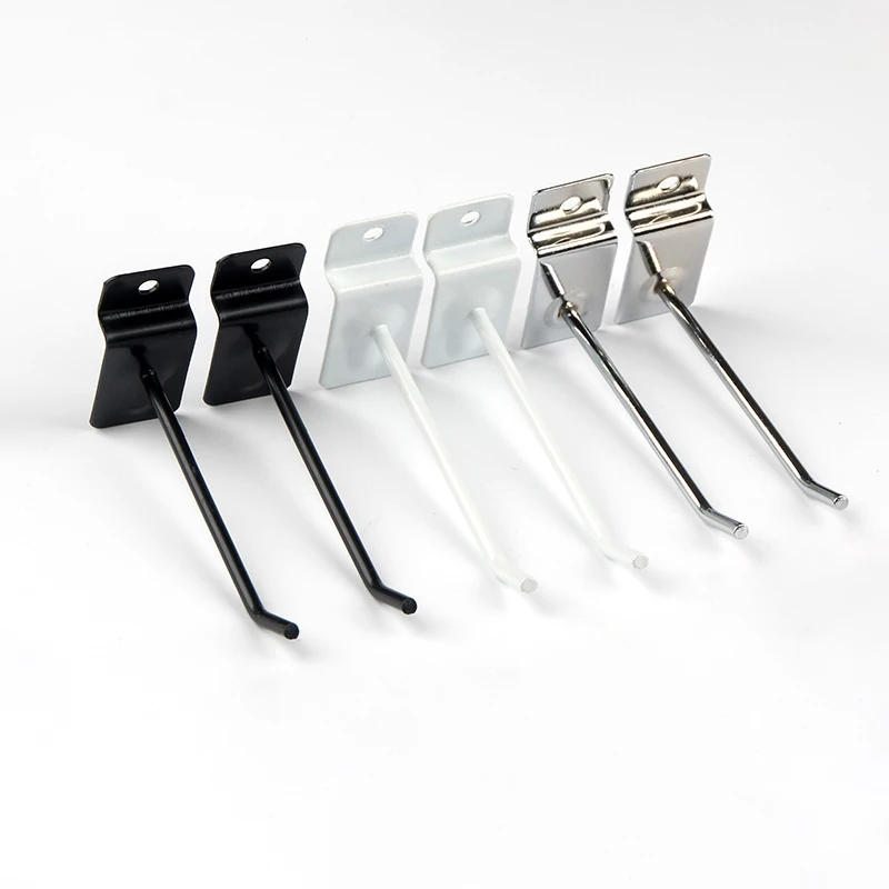 Wholesale White Metal Chrome Slatwall Panel Hooks Display Hanging Shop Silver Single Prong Slatwall Hooks for Warehouse