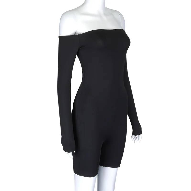 
2021 Summer Sexy Casual Women Long Sleeves Bodycon Off the Shoulder One Piece Short Trousers Bodysuits Jogger Rompers Jumpsuit 