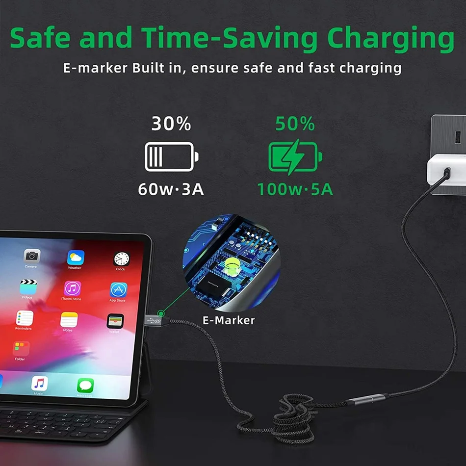 5A 100W Type C 10Gbps Gen2 USB 3.1 to USB-C Type-C Extension Data Quick Charging Cable Extender Cord For Macbook Laptop Phone