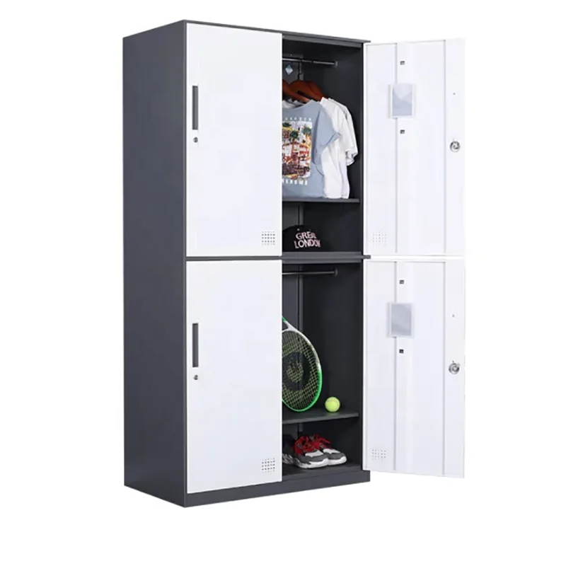 Clothes Cabinet Armoire High Quality 4 Door Steel Wardrobe Design Metal Steel Home Furniture Bedroom Furniture Gray Modern 0.6mm
