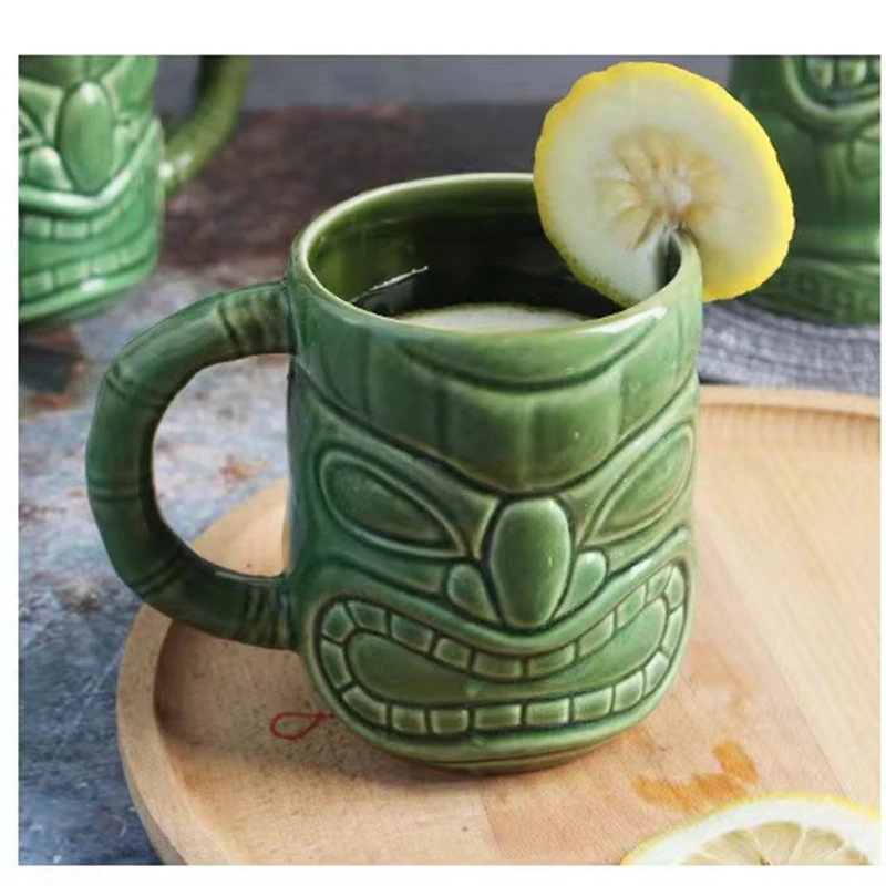 Whole create design unique ceramic tiki mug cup with handle