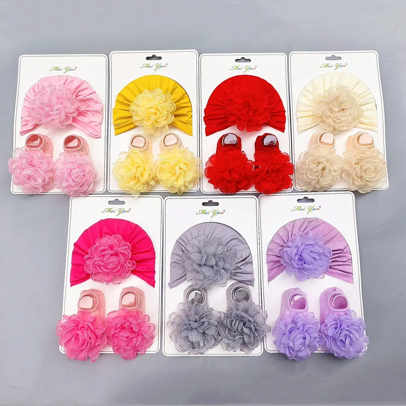 Cute flower Decoration 0-12 months Hat Autumn newborn baby cap socks Newborn winter boys and girls socks cap
