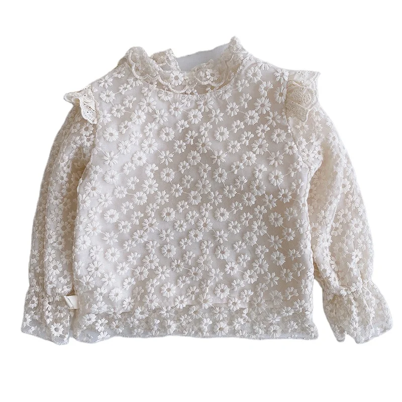 
2043AEY22225 spring kids tops infant toddler baby girls blouse lace shirts long sleeve fashion children clothes wholesale Cotton 