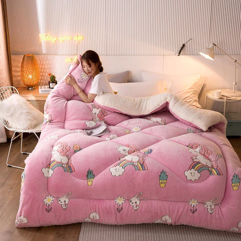 Super Warm Winter Polyester Lamb Cashmere Wool Quilting Comforter Home Soft Thick Bed Quilt