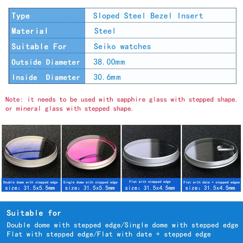 Sloped Steel Bezel Insert 38*30.6mm For Seiko Skx007 009 Watch Parts Gold/silver/bezel Replacement Custom Made Watch Case Parts