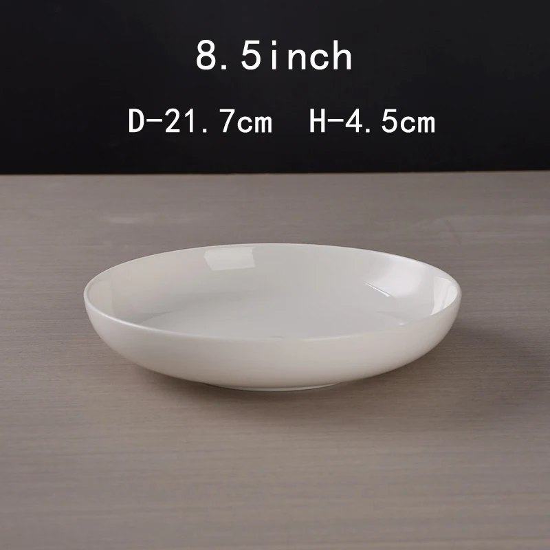 8.5 inch ceramic deep plate for spaghetti pure white porcelain dish light blue plate for restaurant fish plate