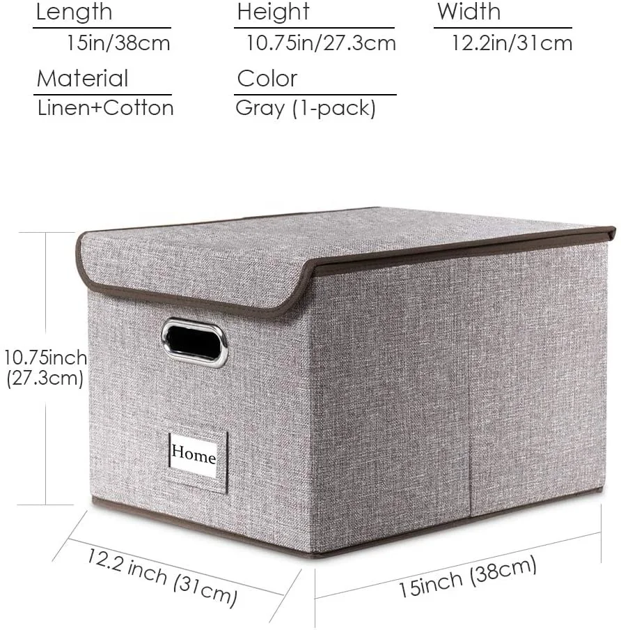 File Organizer Box Collapsible Decorative Linen Filing Storage Hanging File Folders with Lids Office Cabinet Letter