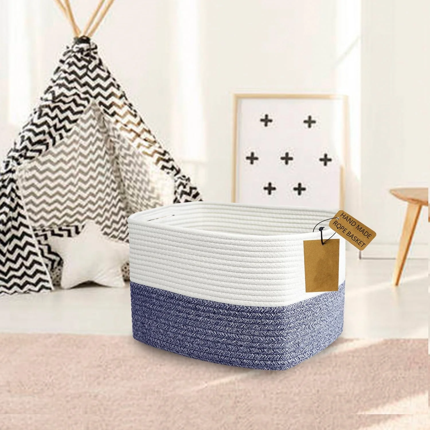 Newest designed handmade square laundry hampers Baby toys Gift organizer with handles cotton rope woven storage basket