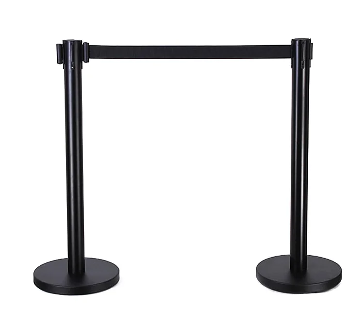 90cm Stainless Steel Retractable Isolation Barrier Belt Posts With Galvanized Iron Concrete Base