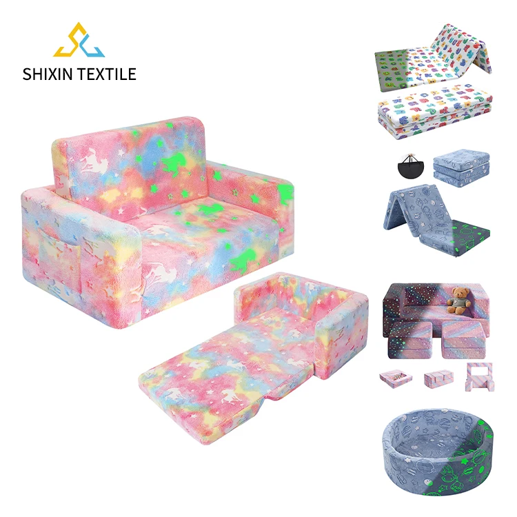 Custom New Type Toddler Fold Out Kids Sofa Chair Convertible Sofa  Pull Out Couch Pink Unicorn Glow in The Dark Sofa Chair