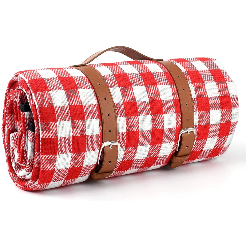 Custom Extra Large Portable Plaid Picnic Blanket Waterproof Outdoor Blanket Foldable Picnic Mat with Waterproof Bottom