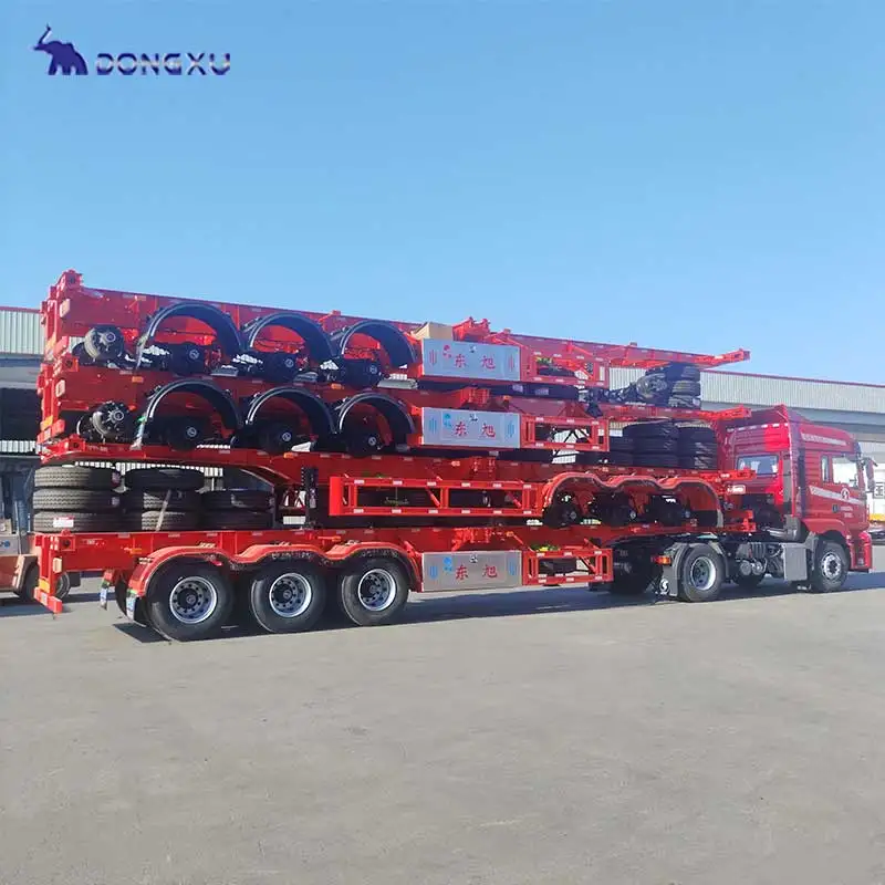 Shipping Skeleton Container Chassis Truck Trailer Gold Supplier Used Customized Logo 3 Axles 40Ft Semi-Trailer 8 Units