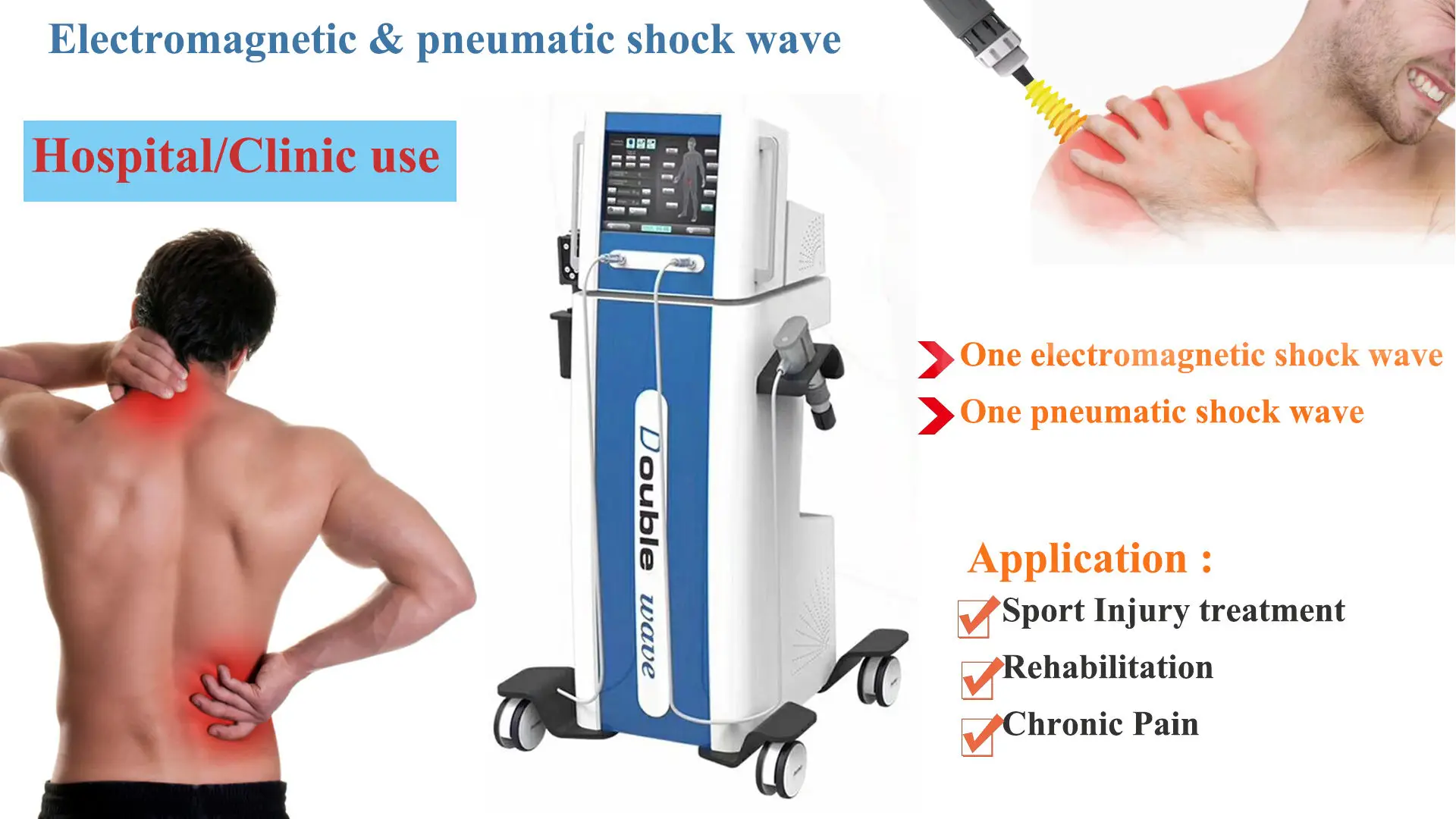 2024 double channel ED therapy electromagnetic shock wave machine extracorporeal shockwave device for physical therapy