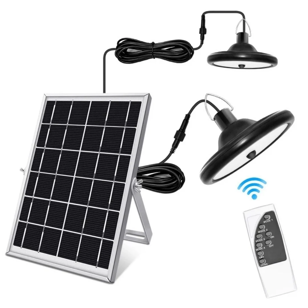 Solar Single dual Head Pendant Light Outdoor Indoor Hanging Solar Powered Lights Solar Garden Light