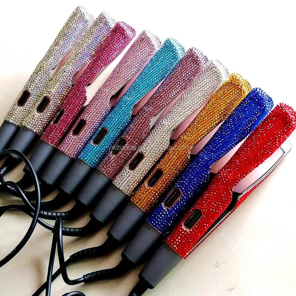 Wholesale Custom Bedazzled Rhinestone Bling Flat Iron Private Label Portable Hair Straightener Flat Irons bling curling iron