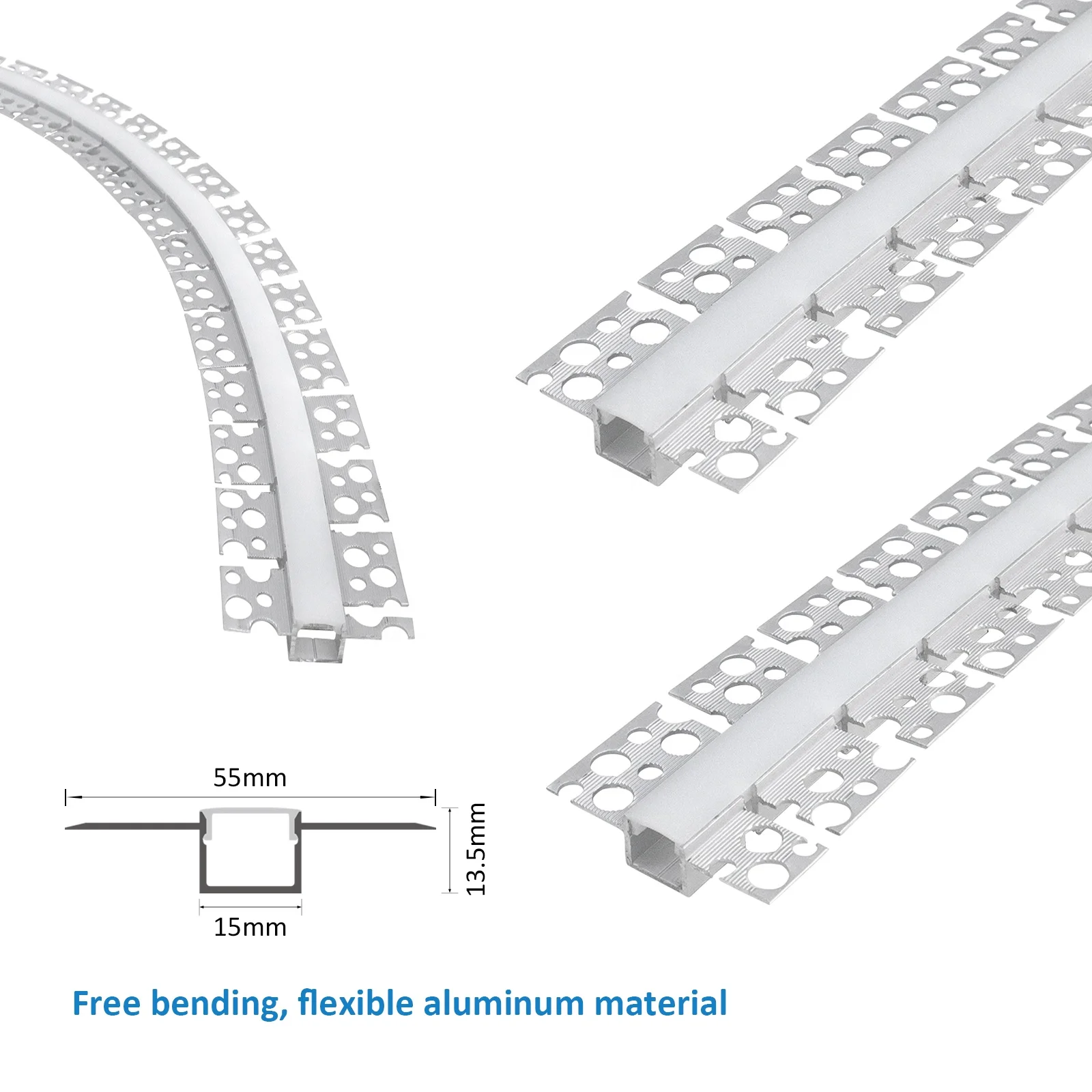 Led Ceiling Profile Alu 030C  Recessed Ceiling Drywall Curved Led Aluminum Profile