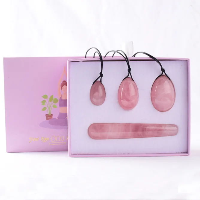 Wholesale Natural Vaginal Exercise Pink Rose Quartz Jade Yoni Eggs In Gift Set