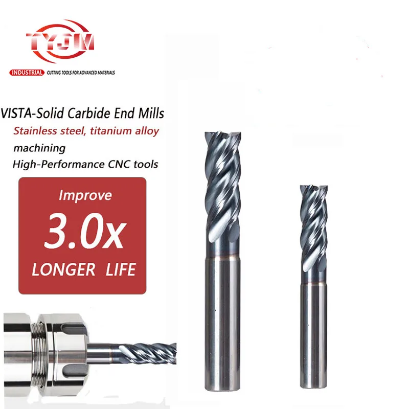 Endmill Manufacturer Cnc TYJM Tools 4 Flutes Flat Carbide Milling Cutter Cnc Carbide End Mill Cutting Tools For Metal Steel Iron