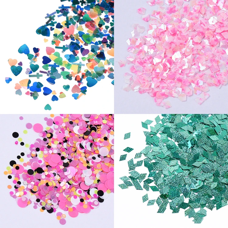 Different types of christmas mixed sequins holographic shell star flower shaped sequins shapes loose nail art glitter sequins
