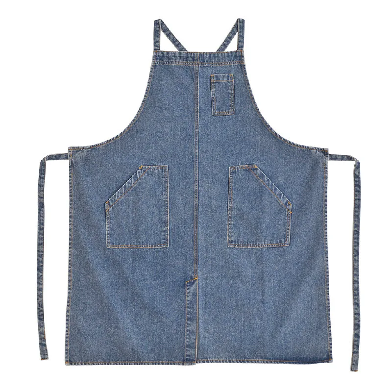 Cotton canvas thickened washed denim apron anti fouling household kitchen work uniform bib apron
