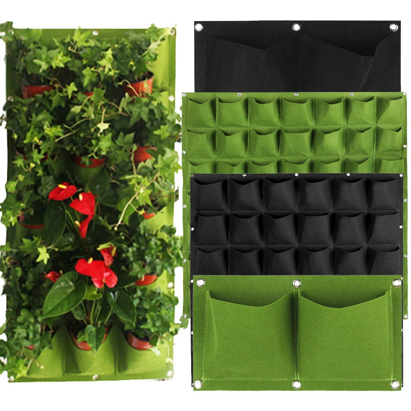 
9/18/25/36/56/81/100 Pockets Wall Hanging Planting Green Plant Grow Planter Pot Vertical Garden Grow Bag 