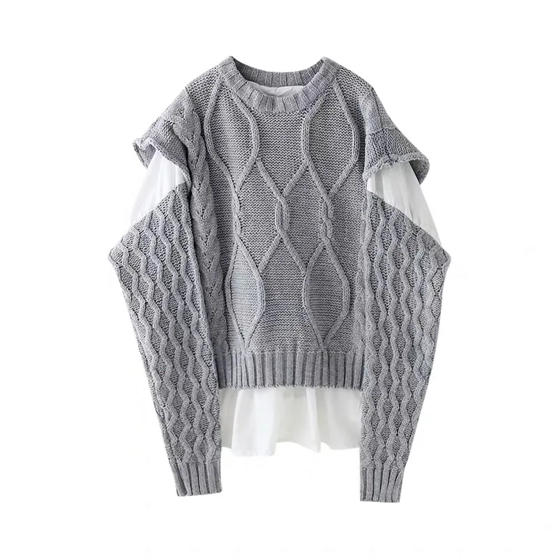 hot sell 3d effect cable knit custom chunky  knitted  pullover winter sweater  with patchwork