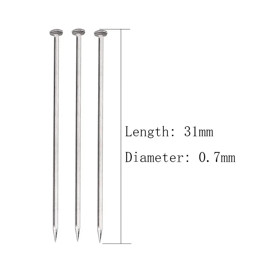 Изготовленный на заказ 1000 шт./кор. 31 мм офисные нержавеющая сталь игольчатым подшипником с круглым носком шпильки никелированные Стальные Шпильки для Прошитые