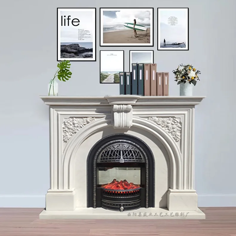 Factory Wholesale Modern House Decorative Fire place Hand Carved Marble Fireplace Mantel
