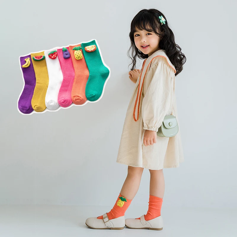 
High quality of children socks 3D fruits pattern socks baby candy color crew socks 