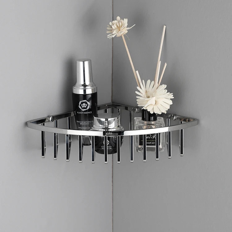 China wall mount sus 304 stainless steel storage basket rack shelf bathroom corner shelf
