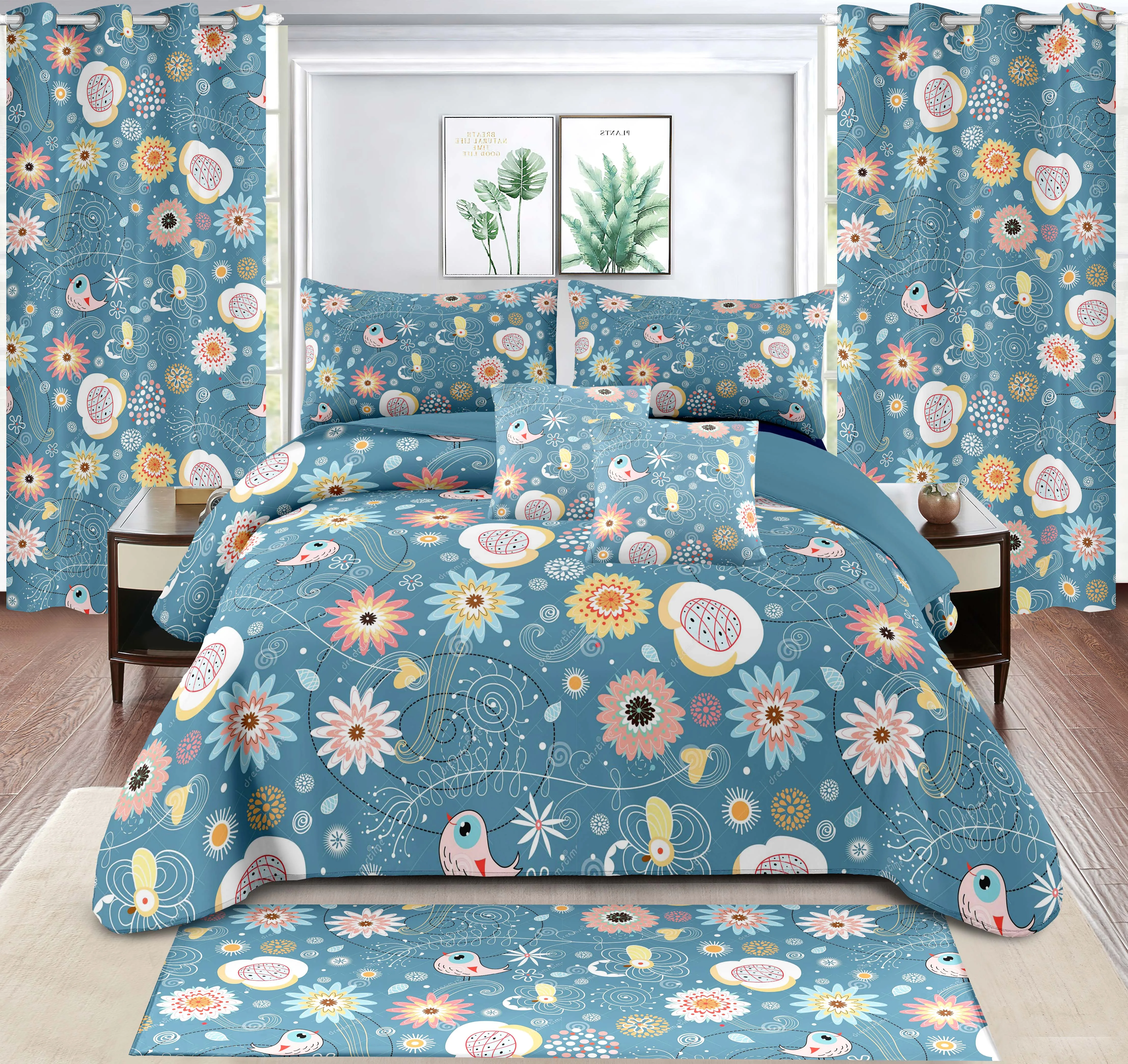 luxury embroidery printing modern style bed bedsheet comforter duvet cover curtain bedding set