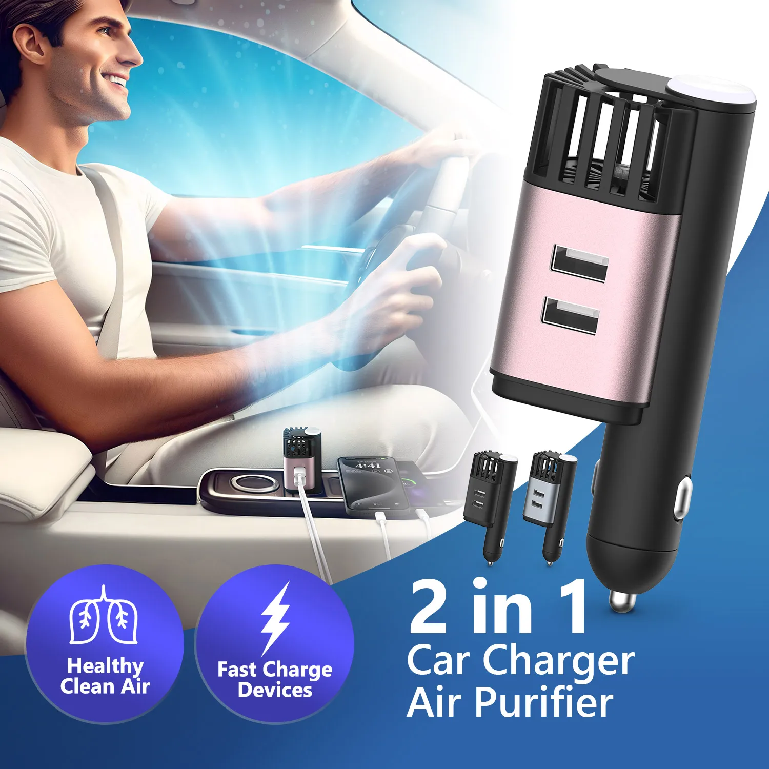 Wholesale Small Plug In Dual USB Ports Quick Charging 12V 24V Car Charger Air Purifier