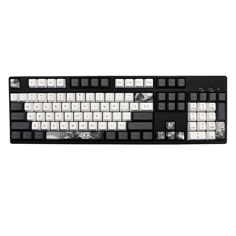 124 Keys Ink Lotus Keycap OEM Profile PBT Dye Subbed Keycaps 6.25U For MX Switch dz60 GH61 GK61 RK61 68 980 108 KeyCap Iso Key