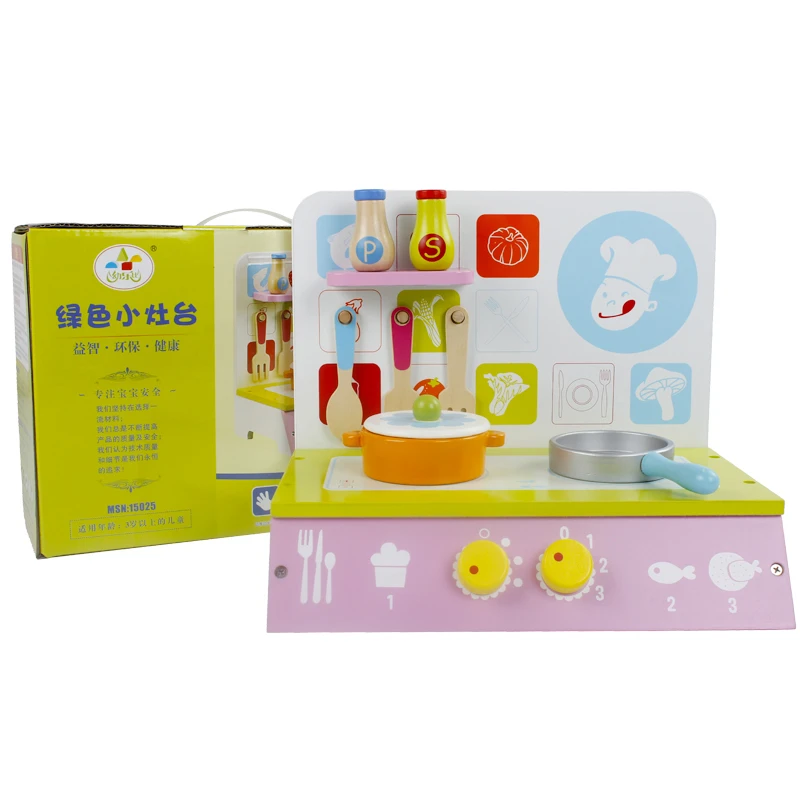 Hot sales wholesale small green cooktop Pretend Play Toys wooden kitchen toys