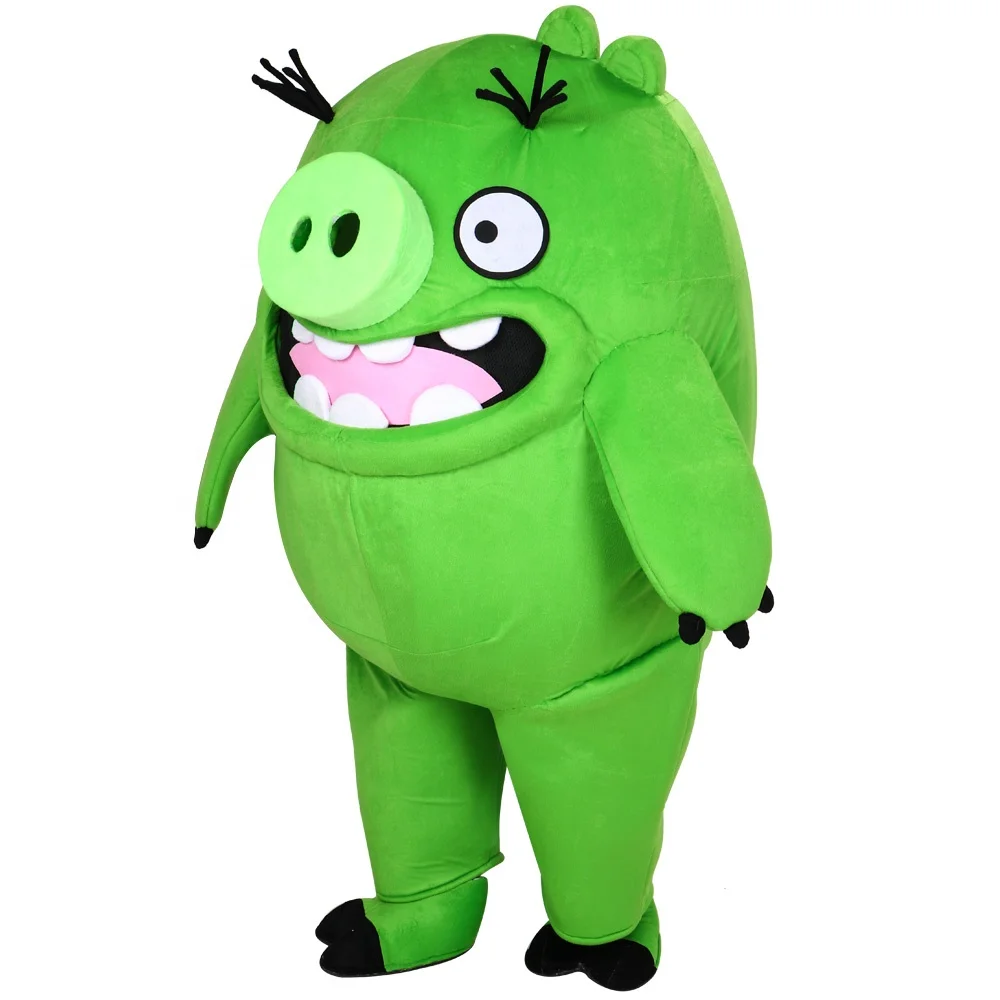 LOW price carnival green pig costume one size fit all adult green pig mascot costume
