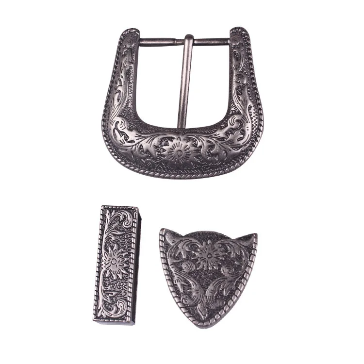Enamel Vintage Nickel Alloy Cowboy Western Belt Three Pieces Set Buckle