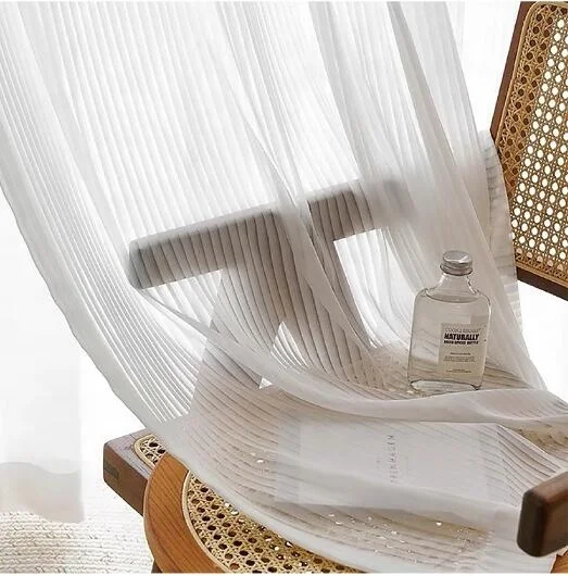 New transparent living room balcony bay window white gauze curtain vertical striped blinds gauze curtains