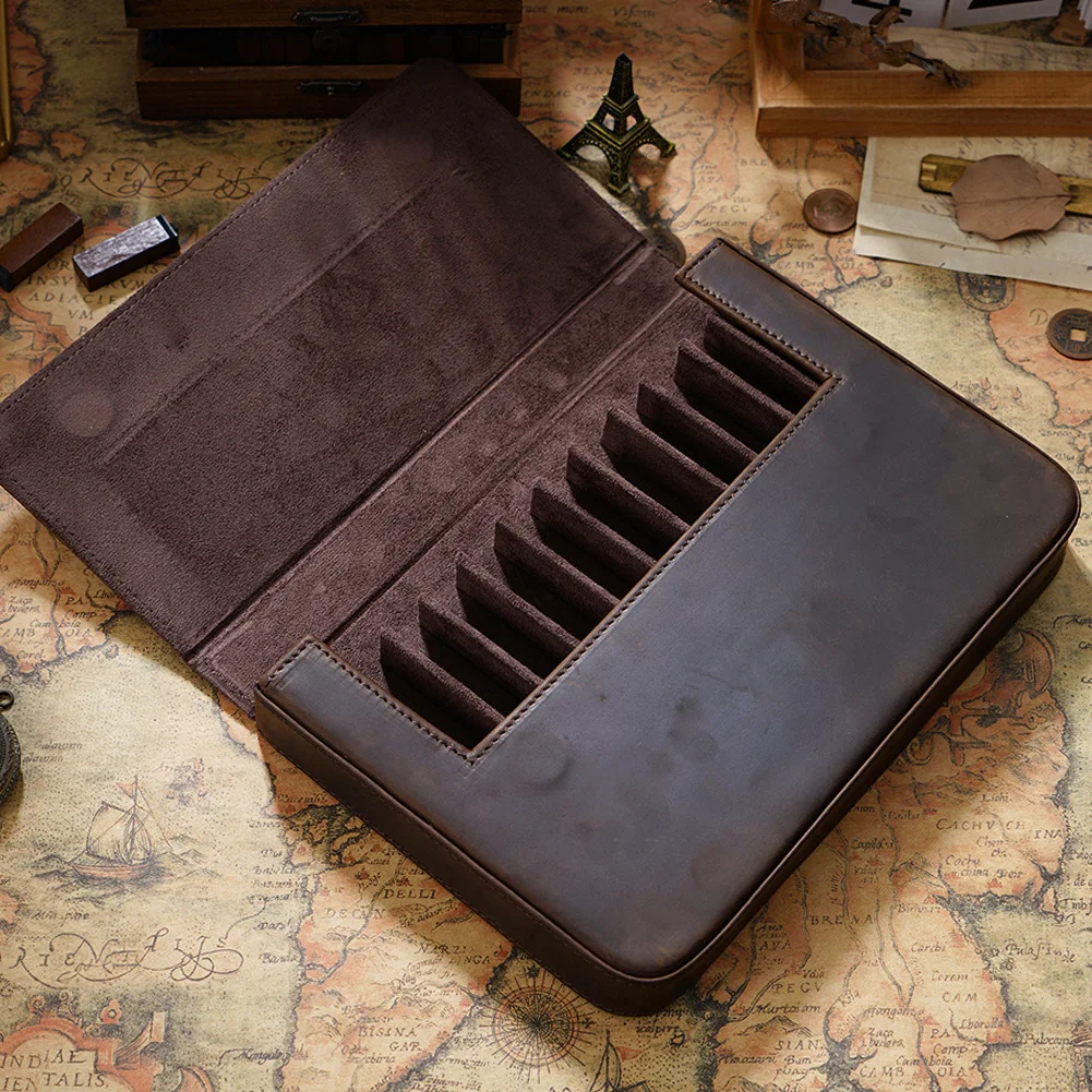 New Arrival Multicolor Color Crazy Horse Leather School Pen Case Box Holder Full Grain Leather Genuine Leather Pencil Box