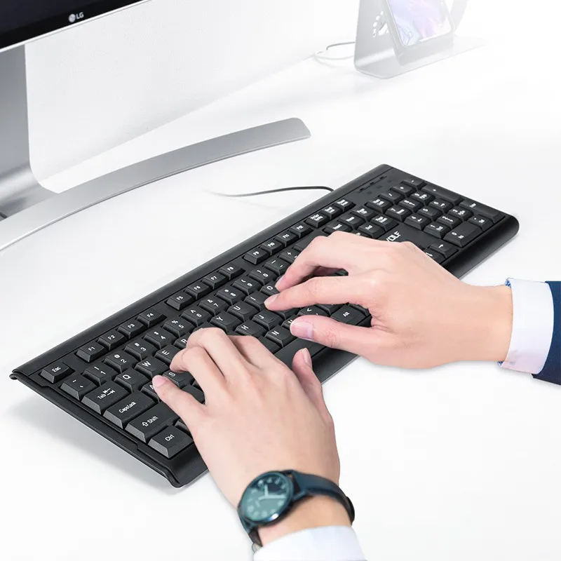 Very cheap USB Wired Keyboard Waterproof Office and games 104 Keys Keyboard for Windows Desktop Computer
