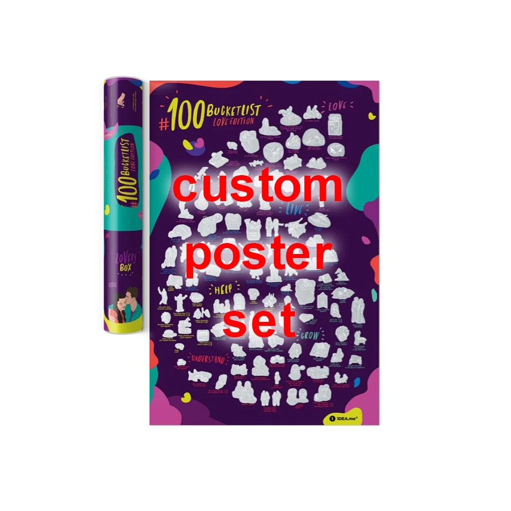 Scratch off Poster Custom Printing with Paper Tube Set Bestselling Gifts Colorful Posters for Travel Footprints