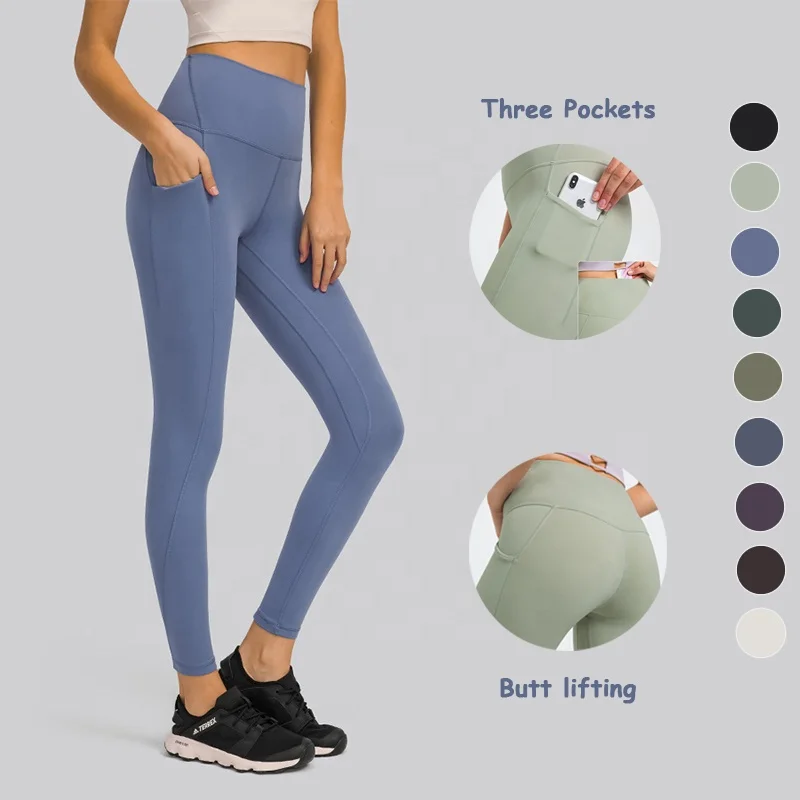 DL126 Lulu Naked Sensation Yoga Leggings With Drop In Pocket Buttery Soft High Waist Compression Tights