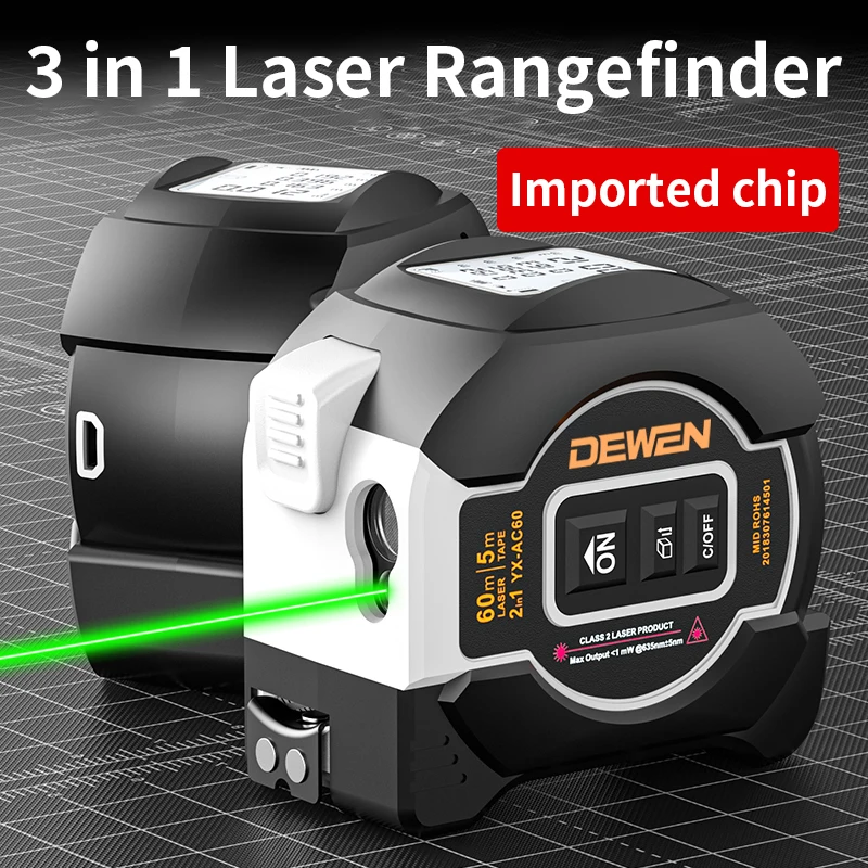 DEWEN Three-in-One Indoor Laser Rangefinder Laser Tape Measure With Digital Distance Meter Laser Measure Tape