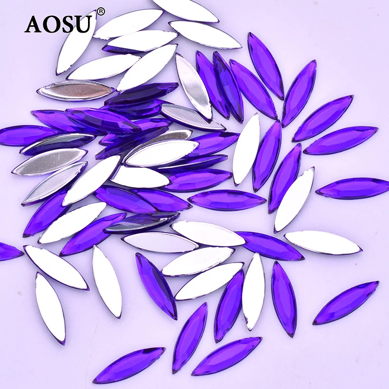 AOSU 4*15mm Clear Horse Eye Crystal Stones Non Hotfix Strass Appliques Acrylic Flatback Rhinestones For Dress Making