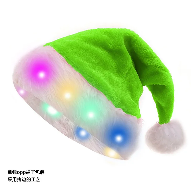 Christmas Party Supplies LED Plush Santa Hat Light Up Xmas Hats Glowing Cap Decoration Glow In The Dark Santa Claus Gift