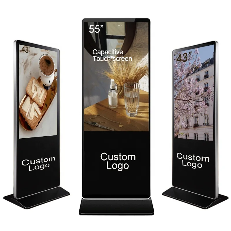 Custom 55 inch floor standing ultra slim vertical digital signage Wifi android capacitive touch screen totem advertising kiosk