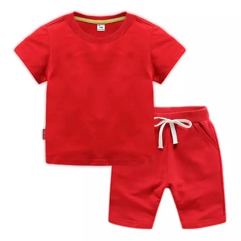Summer Custom Logo Made Outdoor Toddler Boys Cotton Print Sets Baby Clothes Kids Clothing Tracksuits T Shirt Shorts Set